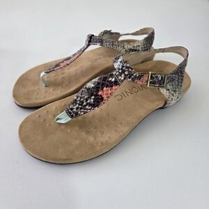 Vionic Snake-Print Thong Ankle Strap Sandals